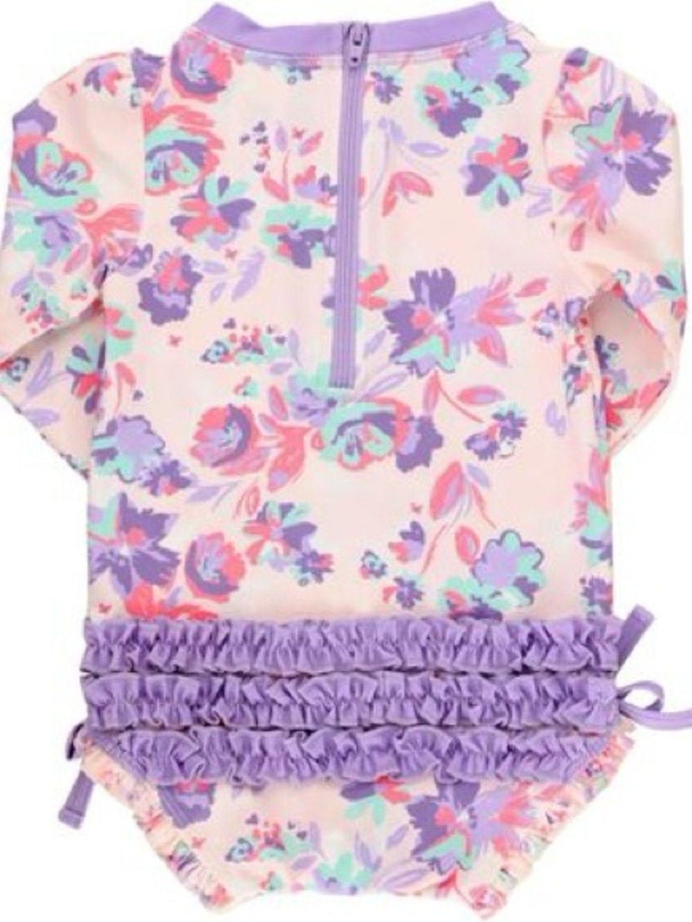 RuffleButts Princess Meadow Long Sleeved Rash Guard swimsuit 3-6 floral UPF 50 - Picture 3 of 9